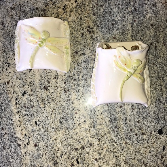 PAIR Ceramic Dragonfly Wall Pockets - Picture 1 of 9